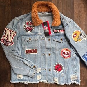 FashionNova NFL San Francisco 49ers Denim Jacket with patches
